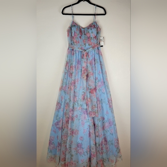 NWT City Studios Juniors Floral Print Bustier Gown in Sky Rose Size 15/16 - Picture 4 of 12